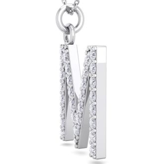 Letter M Diamond Initial Necklace In 14 Karat White Gold With 29 Diamonds