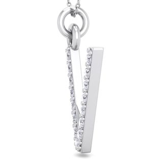 Letter V Diamond Initial Necklace In 14 Karat White Gold With 15 Diamonds