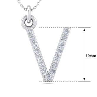 Letter V Diamond Initial Necklace In 14 Karat White Gold With 15 Diamonds