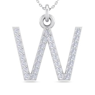 Letter W Diamond Initial Necklace In 14 Karat White Gold With 31 Diamonds
