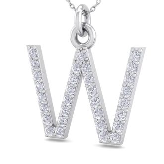 Letter W Diamond Initial Necklace In 14 Karat White Gold With 31 Diamonds
