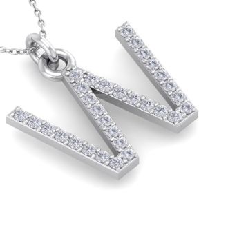 Letter W Diamond Initial Necklace In 14 Karat White Gold With 31 Diamonds