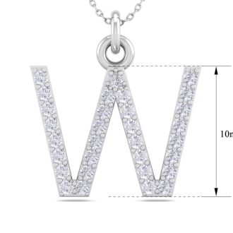 Letter W Diamond Initial Necklace In 14 Karat White Gold With 31 Diamonds