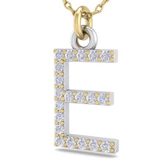 Letter E Diamond Initial Necklace In 14 Karat Yellow Gold With 20 Diamonds