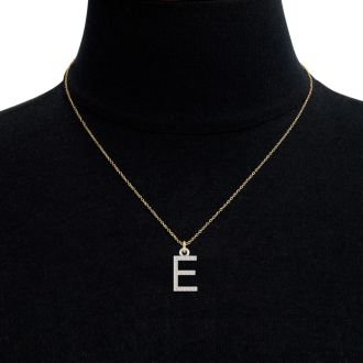 Letter E Diamond Initial Necklace In 14 Karat Yellow Gold With 20 Diamonds