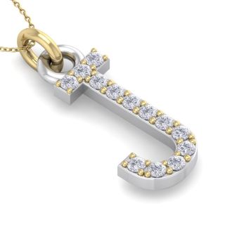 Letter J Diamond Initial Necklace In 14 Karat Yellow Gold With 13 Diamonds