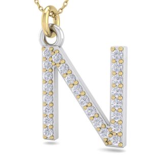 Letter N Diamond Initial Necklace In 14 Karat Yellow Gold With 24 Diamonds