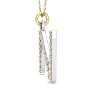 Letter N Diamond Initial Necklace In 14 Karat Yellow Gold With 24 Diamonds