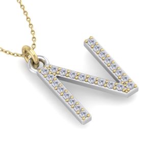Letter N Diamond Initial Necklace In 14 Karat Yellow Gold With 24 Diamonds