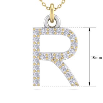 Letter R Diamond Initial Necklace In 14 Karat Yellow Gold With 23 Diamonds