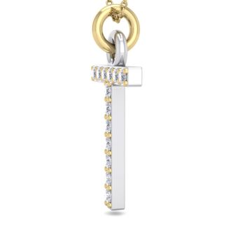 Letter T Diamond Initial Necklace In 14 Karat Yellow Gold With 13 Diamonds