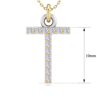 Letter T Diamond Initial Necklace In 14 Karat Yellow Gold With 13 Diamonds