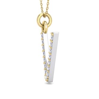 Letter V Diamond Initial Necklace In 14 Karat Yellow Gold With 15 Diamonds