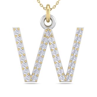 Letter W Diamond Initial Necklace In 14 Karat Yellow Gold With 31 Diamonds