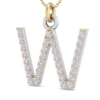 Letter W Diamond Initial Necklace In 14 Karat Yellow Gold With 31 Diamonds