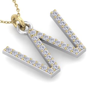 Letter W Diamond Initial Necklace In 14 Karat Yellow Gold With 31 Diamonds