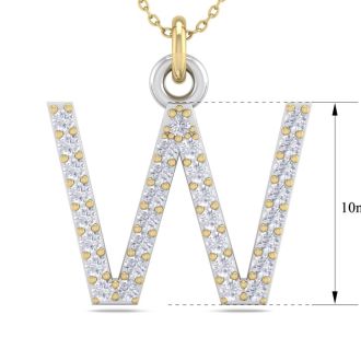 Letter W Diamond Initial Necklace In 14 Karat Yellow Gold With 31 Diamonds