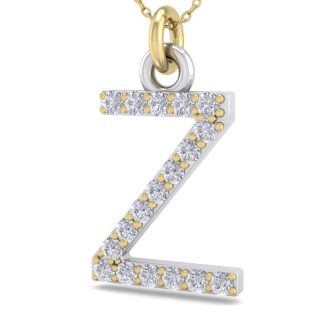 Letter Z Diamond Initial Necklace In 14 Karat Yellow Gold With 18 Diamonds