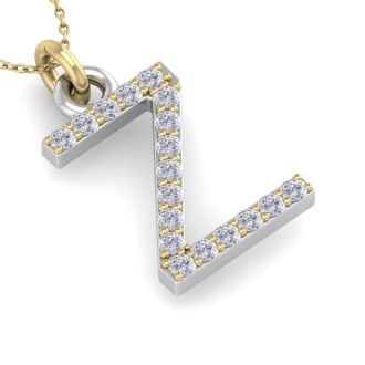 Letter Z Diamond Initial Necklace In 14 Karat Yellow Gold With 18 Diamonds