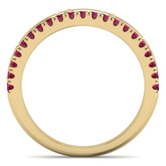 1/3 Carat Ruby Cross Wedding Band In 14 Karat Yellow Gold