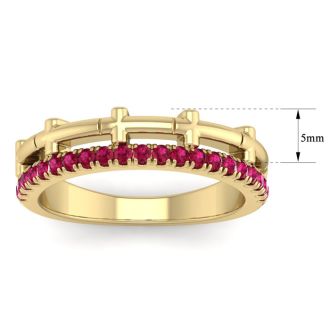 1/3 Carat Ruby Cross Wedding Band In 14 Karat Yellow Gold