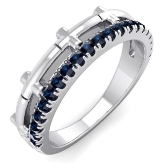1/3 Carat Sapphire Cross Wedding Band In 14 Karat White Gold