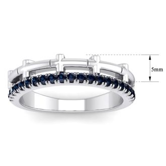 1/3 Carat Sapphire Cross Wedding Band In 14 Karat White Gold