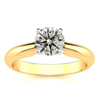 1 Carat Round Natural Diamond Solitaire Ring in 14K Yellow Gold