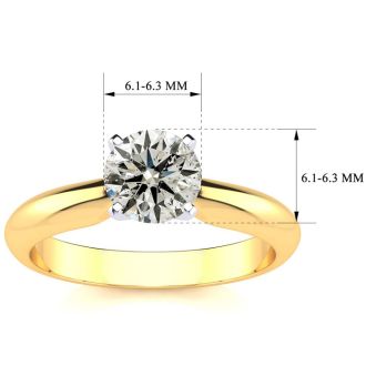1 Carat Round Natural Diamond Solitaire Ring in 14K Yellow Gold