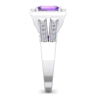 1 1/2 Carat Amethyst and Halo Diamond Ring In 14 Karat White Gold