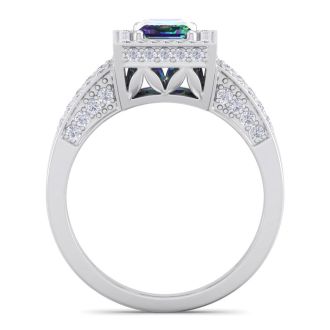 1-1/2 Carat Octagon Shape Mystic Topaz With Diamond Halo In 14 Karat White Gold