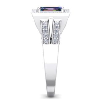 1-1/2 Carat Octagon Shape Mystic Topaz With Diamond Halo In 14 Karat White Gold