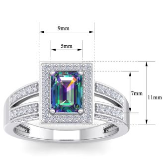 1-1/2 Carat Octagon Shape Mystic Topaz With Diamond Halo In 14 Karat White Gold