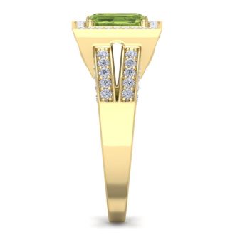 1 3/4 Carat Peridot and Halo Diamond Ring In 14 Karat Yellow Gold