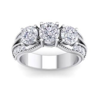 14 Karat White Gold 3 Stone Diamond Ring 1 CT