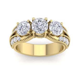 Important 3 Carat Total Diamond Weight Ring in 14 Karat Yellow Gold. This is a Large, Fantastic Diamond Ring!