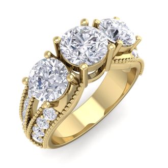 Important 3 Carat Total Diamond Weight Ring in 14 Karat Yellow Gold. This is a Large, Fantastic Diamond Ring!