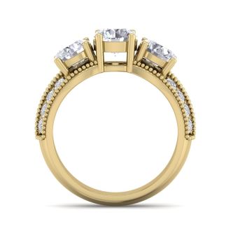 Important 3 Carat Total Diamond Weight Ring in 14 Karat Yellow Gold. This is a Large, Fantastic Diamond Ring!