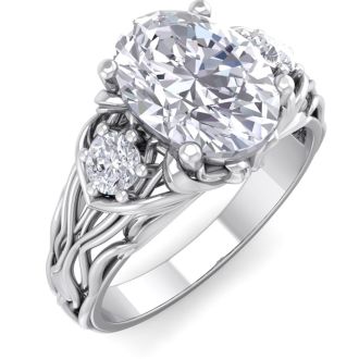 2 1/4 Carat Oval Shape Diamond Intricate Vine Engagement Ring In 14 Karat White Gold