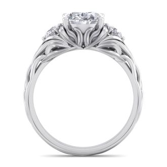 2 1/4 Carat Oval Shape Diamond Intricate Vine Engagement Ring In 14 Karat White Gold