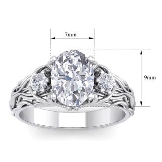 2 1/4 Carat Oval Shape Diamond Intricate Vine Engagement Ring In 14 Karat White Gold