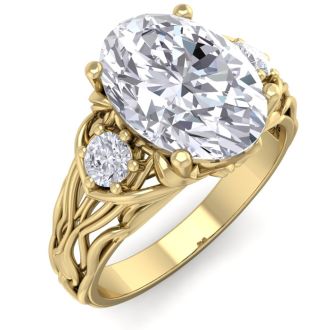 3 1/4 Carat Oval Shape Diamond Intricate Vine Engagement Ring In 14 Karat Yellow Gold