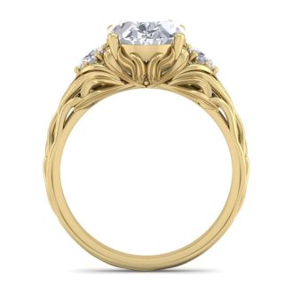 3 1/4 Carat Oval Shape Diamond Intricate Vine Engagement Ring In 14 Karat Yellow Gold