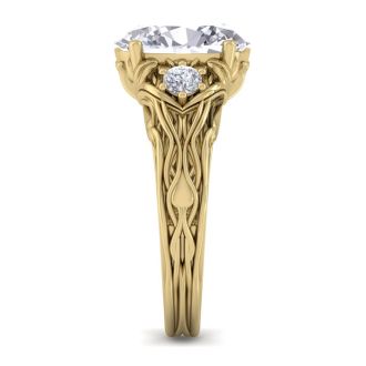 3 1/4 Carat Oval Shape Diamond Intricate Vine Engagement Ring In 14 Karat Yellow Gold