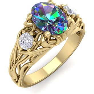 1 Carat Oval Shape Mystic Topaz Ring and Diamonds In 14 Karat Yellow Gold