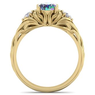 1 Carat Oval Shape Mystic Topaz Ring and Diamonds In 14 Karat Yellow Gold