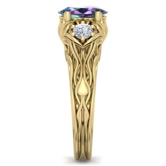 1 Carat Oval Shape Mystic Topaz Ring and Diamonds In 14 Karat Yellow Gold