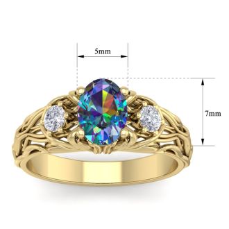 1 Carat Oval Shape Mystic Topaz Ring and Diamonds In 14 Karat Yellow Gold