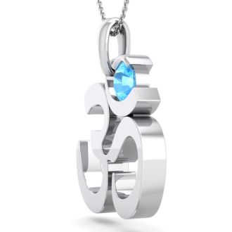 1/3 Carat Blue Topaz Om Necklace In 14 Karat White Gold, 18 Inches