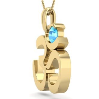 1/3 Carat Blue Topaz Om Necklace In 14 Karat Yellow Gold, 18 Inches